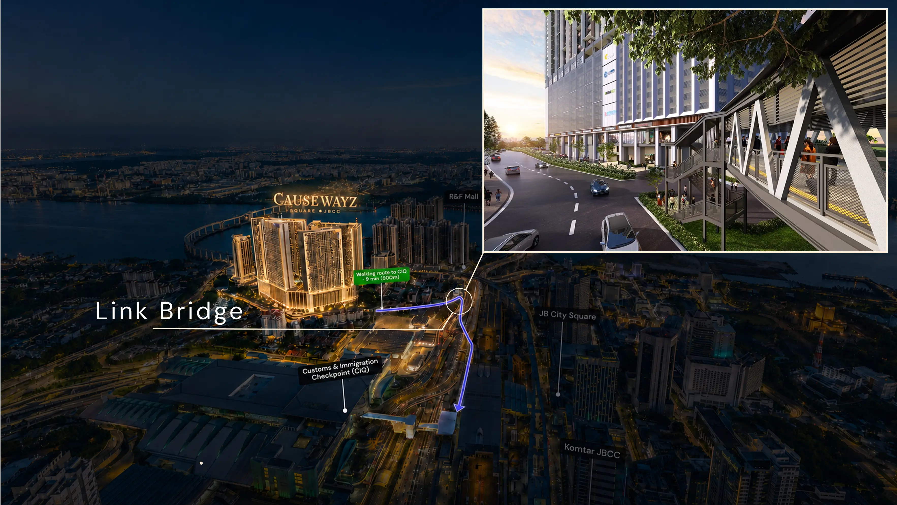 Covered link bridge connecting Causewayz Square to CIQ